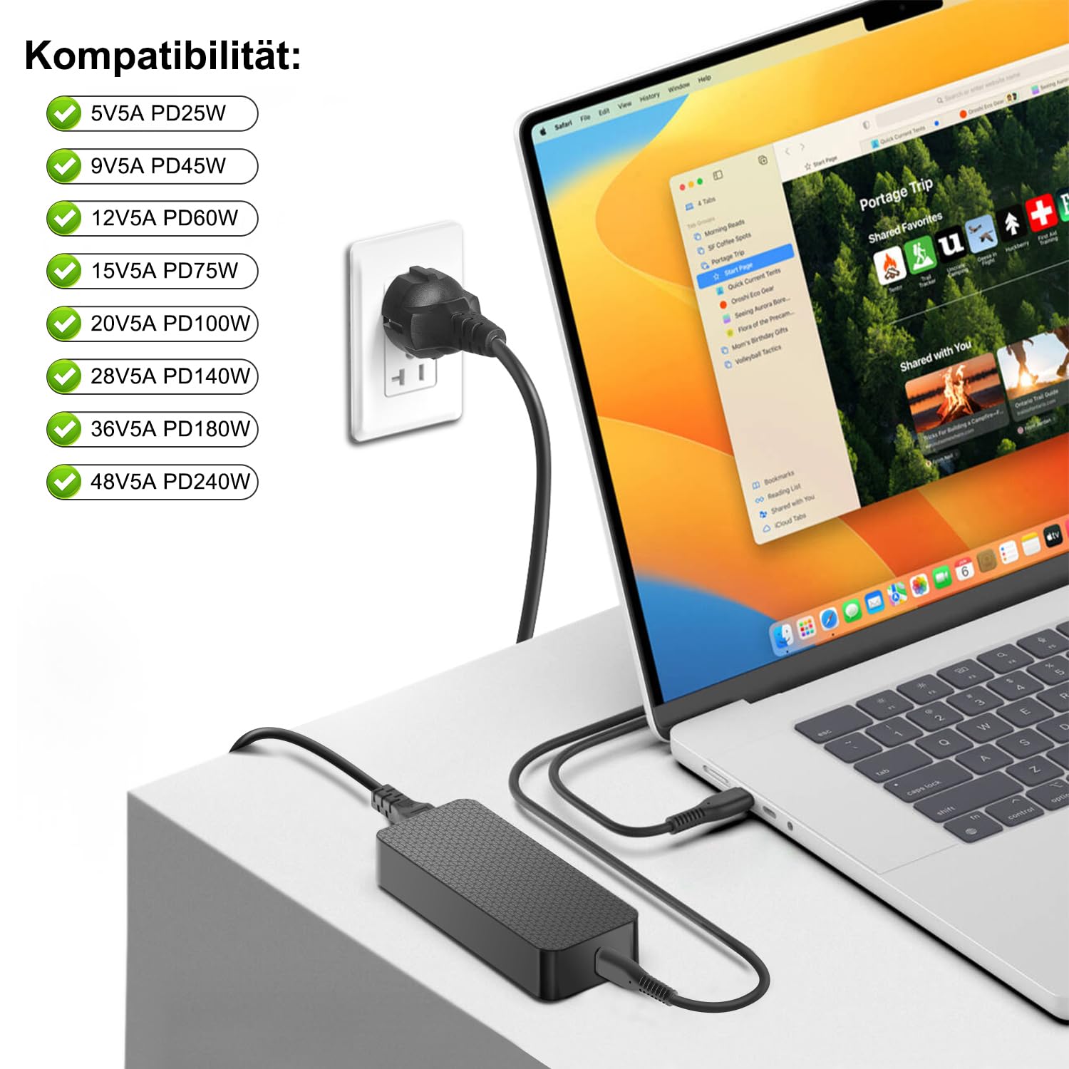 HKY Caricatore GaN ultra compatto da 48 V, 5 A, 240 W, 36 V, 5 A, 180 W, USB C, per computer portatile Framework 16 (2025), per NVIDIA DGX Spark, per Lenovo ADL180YGSHC3A ADL265YDC3A per Dell