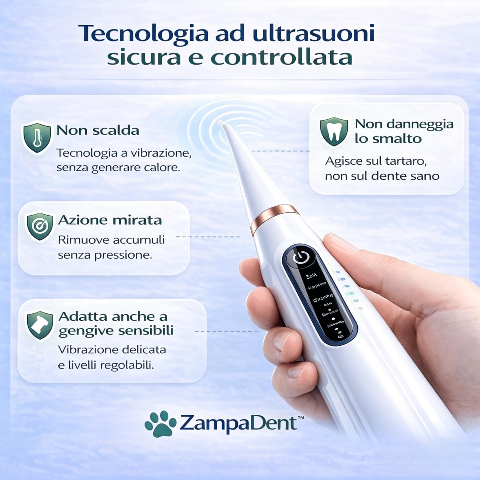 Zampadent Dispositivo Professionale Per La Pulizia Dentale Del Cane,Kit Pulizia Denti Elettrico 6 Modalità,IPX6,Ricaricabile USB Type-C,Rimuovi Tartaro e Placca Dentale