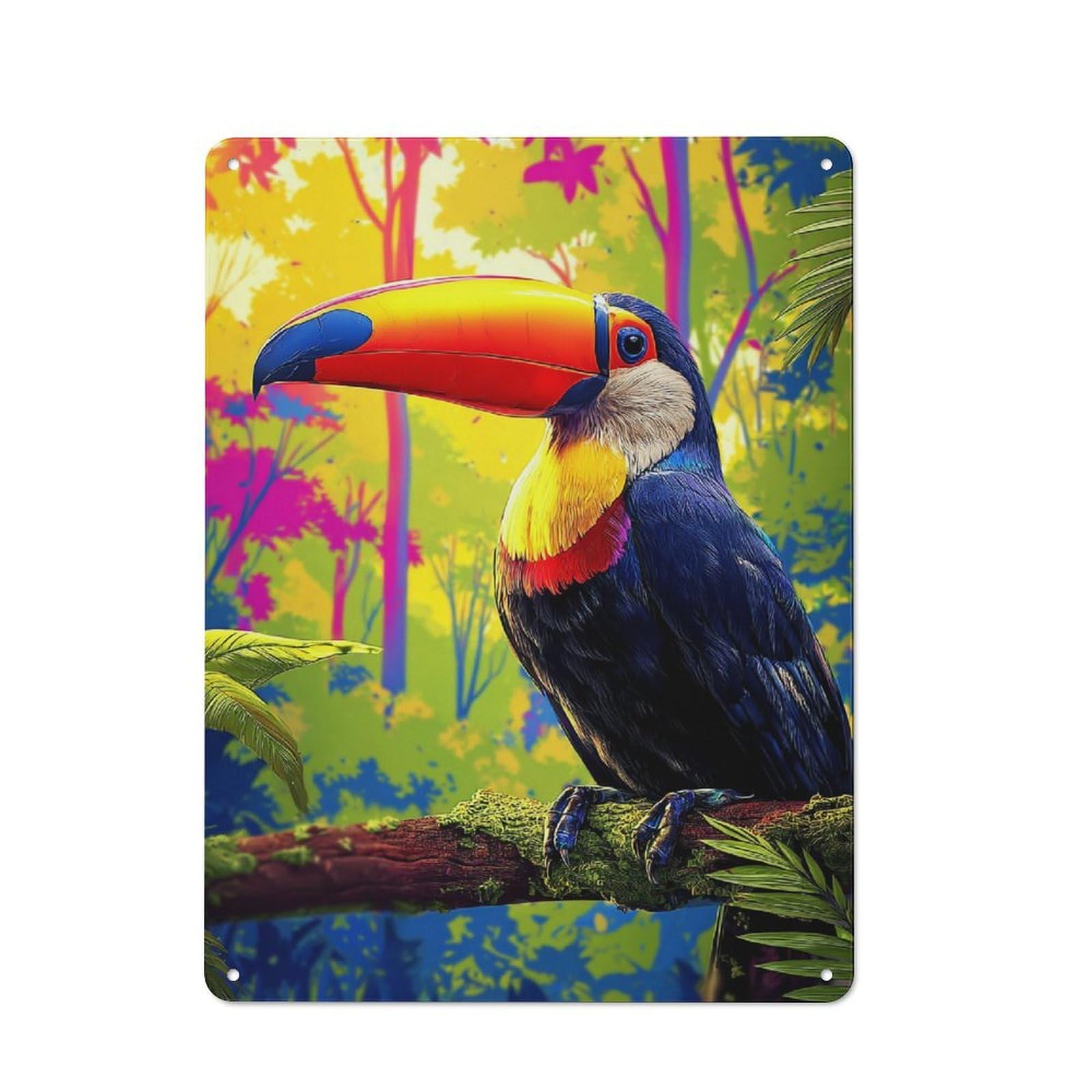 Junmoney Vibrant Toucan In Tropical Paradise Tin Wall Plaque 40X30cm With For Workshop Wall, Suited To Workshop Decor Fans, For Retro Home Interiors
