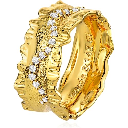 MYEARS Women Ring Gold Band 14K Gold Vacuum Filled Simple Stack Finger Jewelry Gift Size 6-8