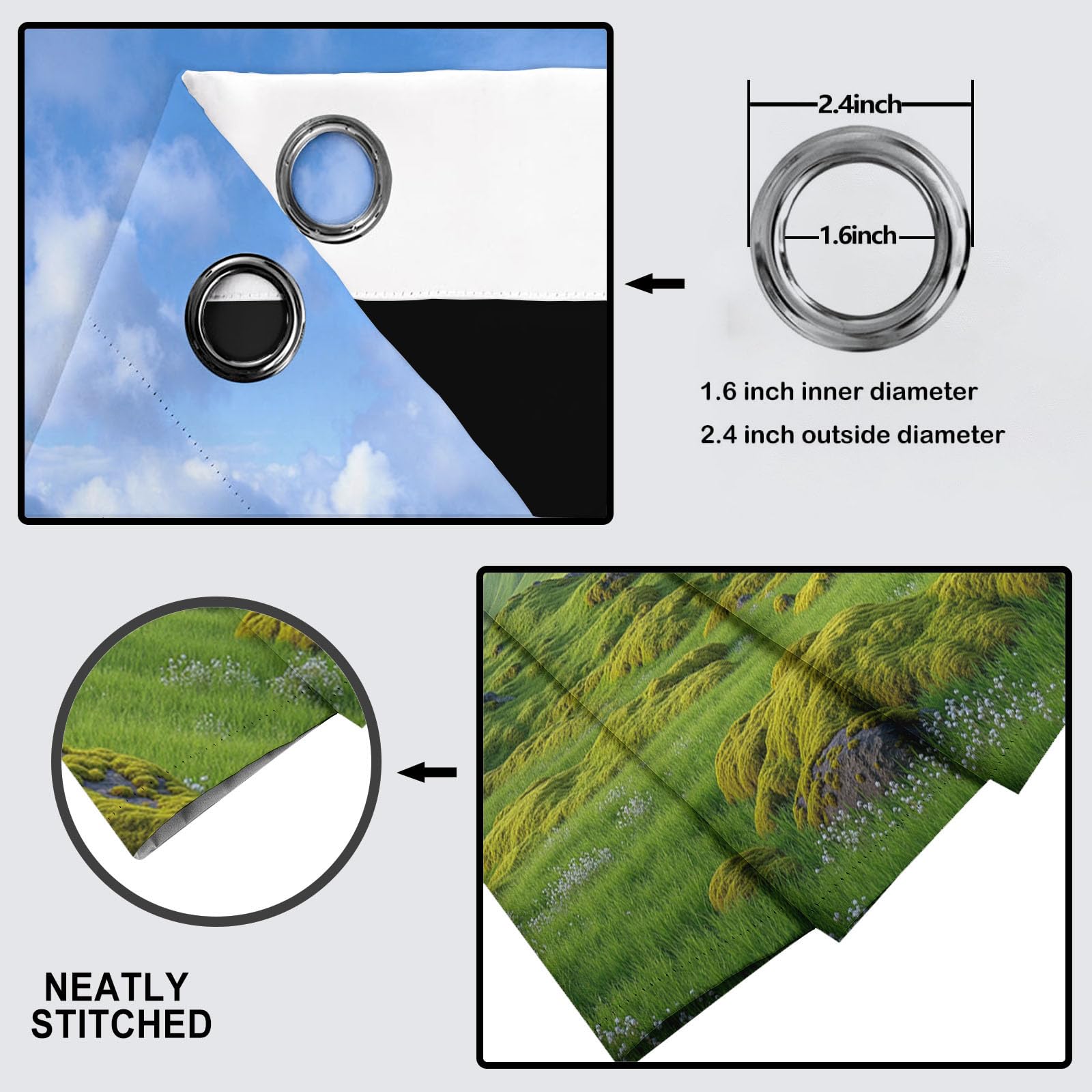 Cortinas Opacas Montañas Frescas Naturales Impresión,3D Musgo Rocas Cortinas Blackout Termicas Aislantes Frio y Calor con Ojales para Dormitorio Salon 2 Piezas 117×137cm,Verde