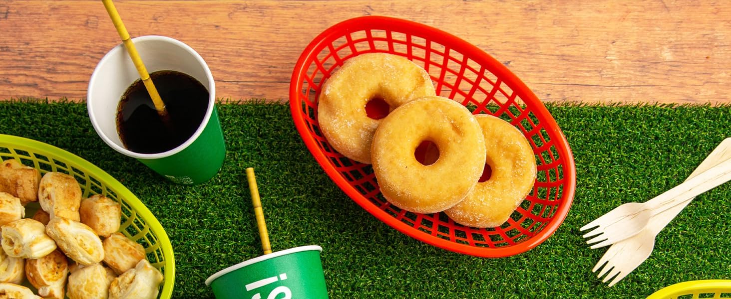 Talking Tables 6 Pack Reusable Plastic Colourful Food Baskets for Hotdogs, Burgers, Fries, Sweets, Crisps, Snacks | Movie Nights, Kids Birthday Party Picnics, Tropical BBQ, Summer Garden Festival