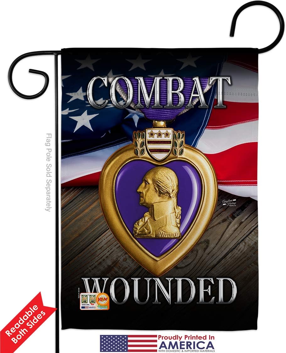 Purple Heart Combat Wounded Garden House Flags Set Armed Forces Military Service All Branches Support Honor United State American Veteran Official Small Gift Yard Banner Double-Sided 28 X 40