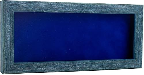Marco de caja de sombra de 10 x 20 pulgadas, madera azul, con una profundidad de visualización de 1 pulgada, incluye un tablero de respaldo sin