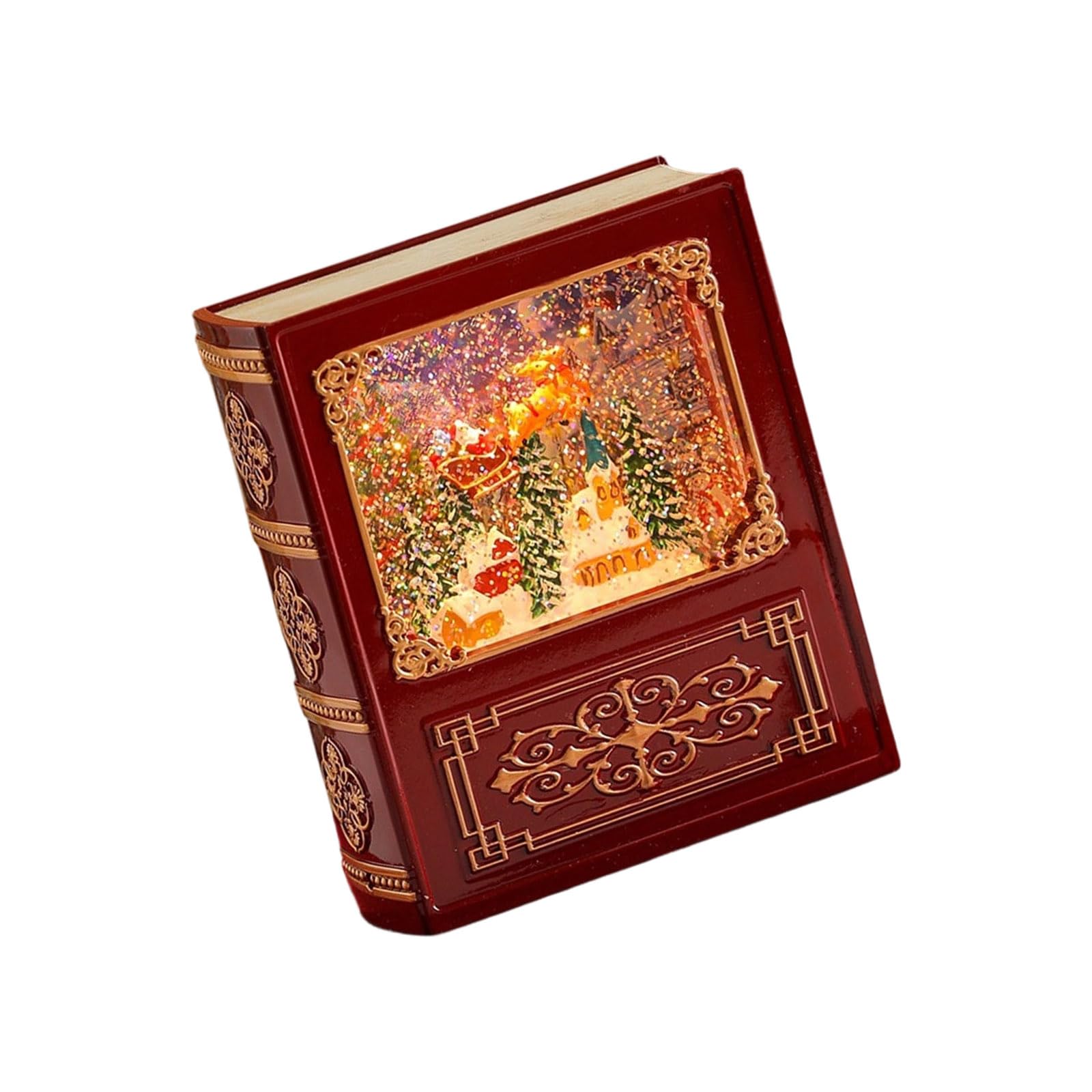 Holiday Tabletop Music Box Decor, Book Shaped Lighted Water Scene, USB or Battery Use, Christmas Party Centerpiece Christmas Snow Globes Glitter Music Box Musical Snowglobes Book Shape Lighted Water