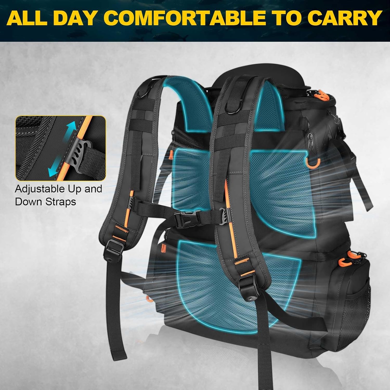 Kalkal Fishing Tackle Backpack, 51L Water-Resistant Fishing Backpack with Cooler & 4 Rod Holder, Sunglasses Pocket, Fishing Tackle Bag Storage Fishing Gear, Fishing Gifts for Men Father