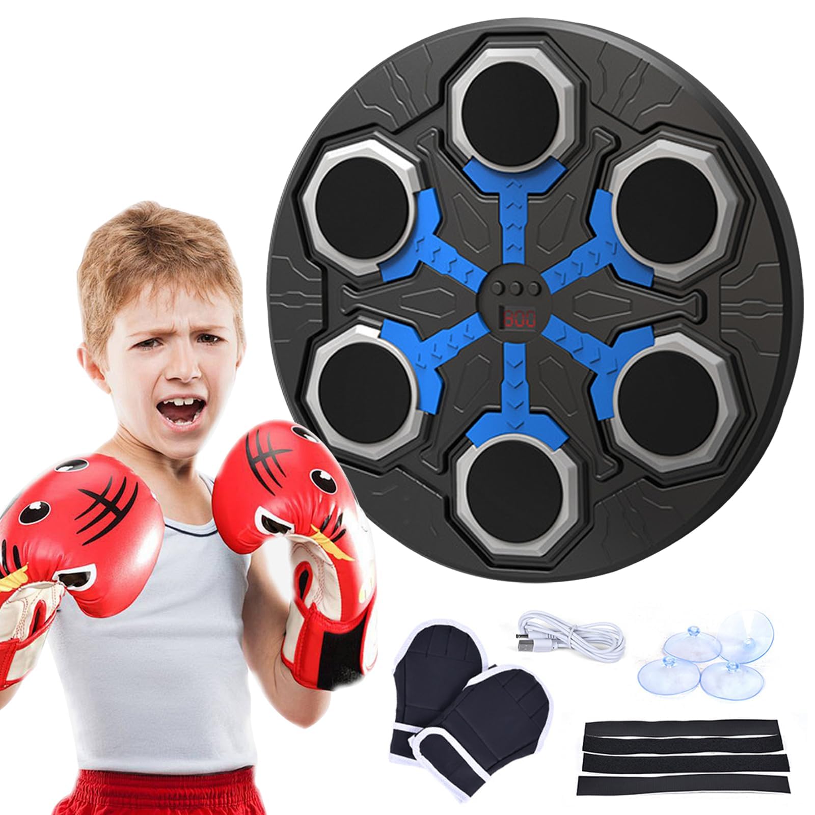 Machine De Boxe Musicale Murale Pour Enfants – Bluetooth, 5 Vitesses, Lumières LED, Gants Inclus, 3 Modes D’entraînement