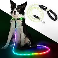 Vista 12 de YFbrite Correa de perro de 4 pies iluminada con 15 modos de parpadeo - Correa de perro LED súper brillante para perros pequeños, medianos y grandes