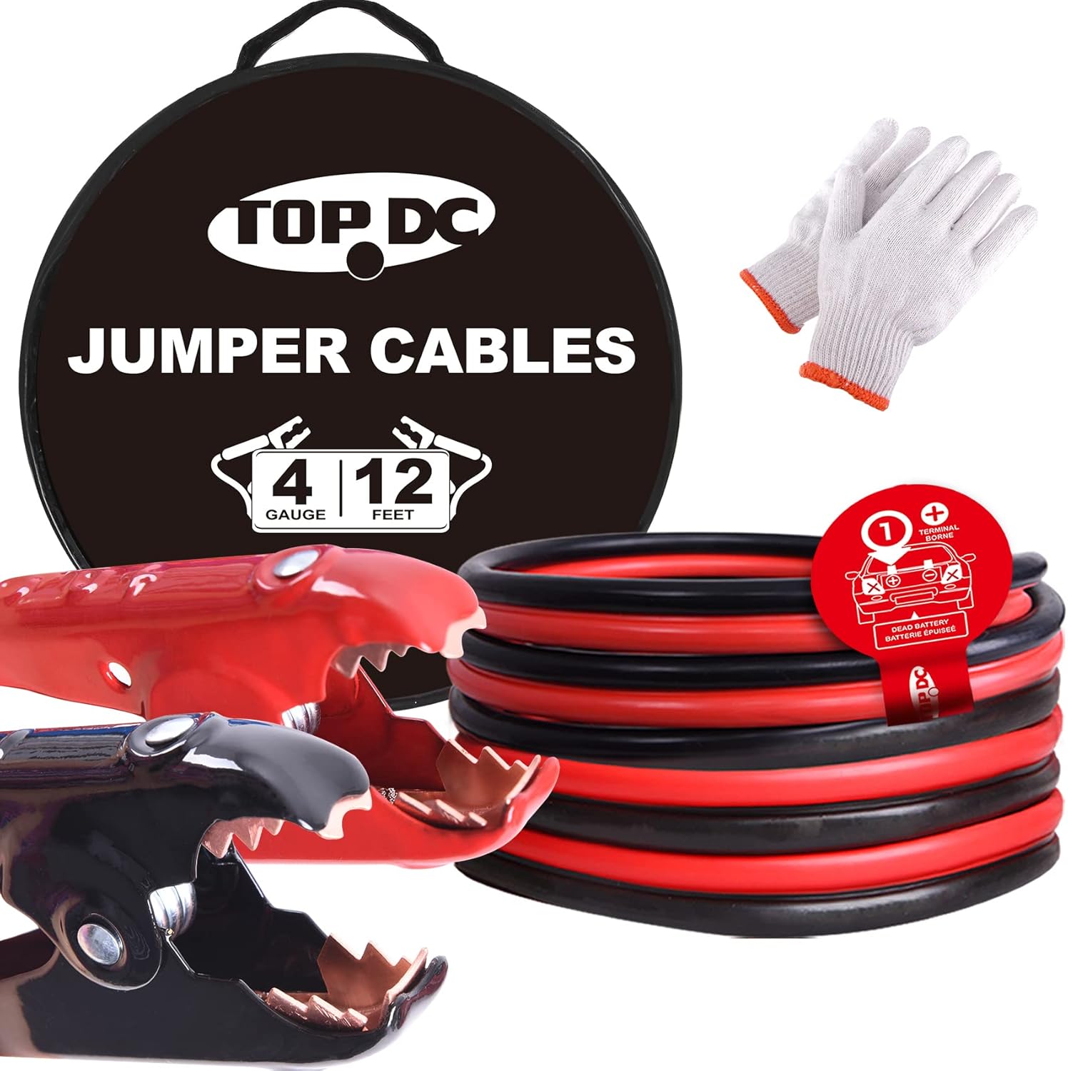 TOPDC Pure Copper 4 Gauge 12 Feet Jumper Cables UL Listed