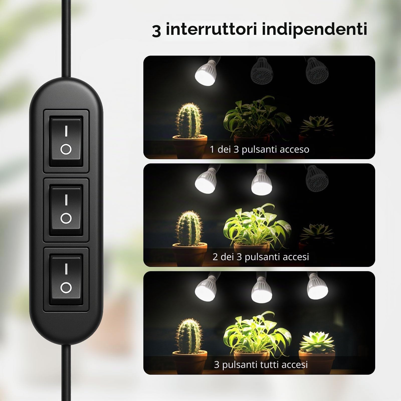SANSI Lampada LED per Piante 90W con Treppiede, Lampada da Coltivazione a Spettro Completo da Interno con 3 Lampadine LED E27 Rimovibili, Collo D'oca a 360°, Stelo Estensibile da 40cm a 110cm