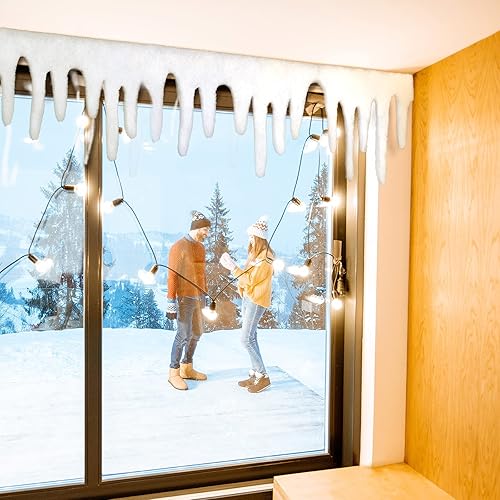 Miniatura 6 de Xinnun 4 guirnaldas de carámbanos de Navidad y 2 piezas de manta de nieve de invierno, tela con flecos de carámbano para decoración de techo, tela