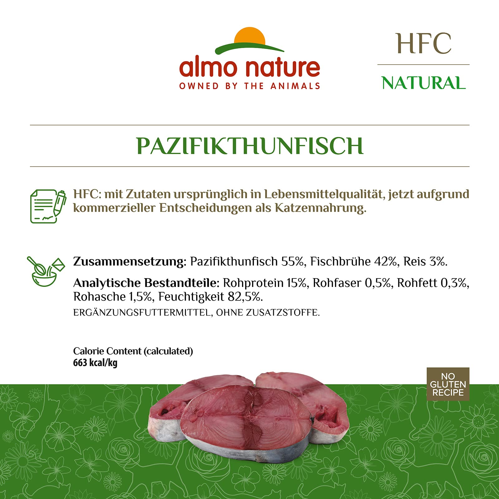 Almo Nature - HFC Natural z tuńczykiem Pacyfiku - Mokre karmy dla dorosłych kotów: 24 pudełka 150g