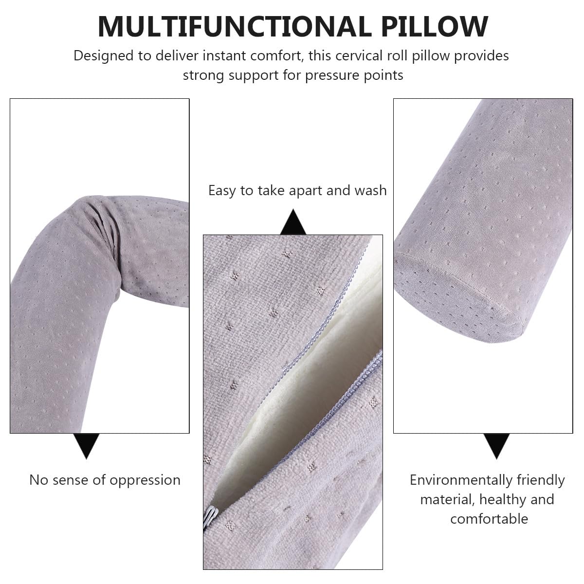 Ergonómico Espuma Viscoelástica Cilíndrica Almohada Cuello Cervical Diseño Soporte Alivio del Dolor para Uso en Cama y Escritorio