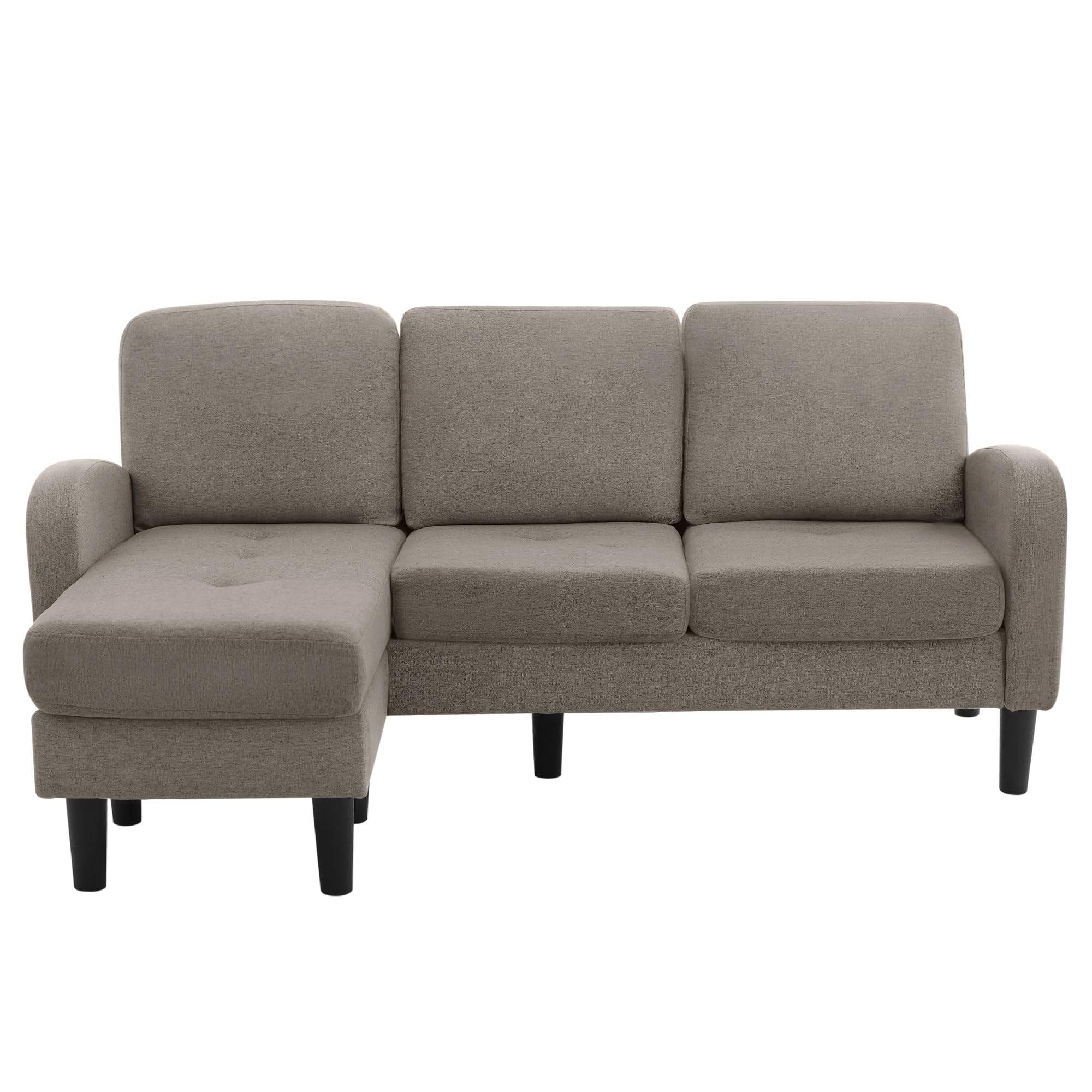 SUKY Sofá esquinero en forma de L con chaise longue, 166 x 118 x 77 cm, sofá de 3 plazas, tela de lino de algodón transpirable, patas de plástico, diseño modular, ideal para sala de estar (gris oscuro