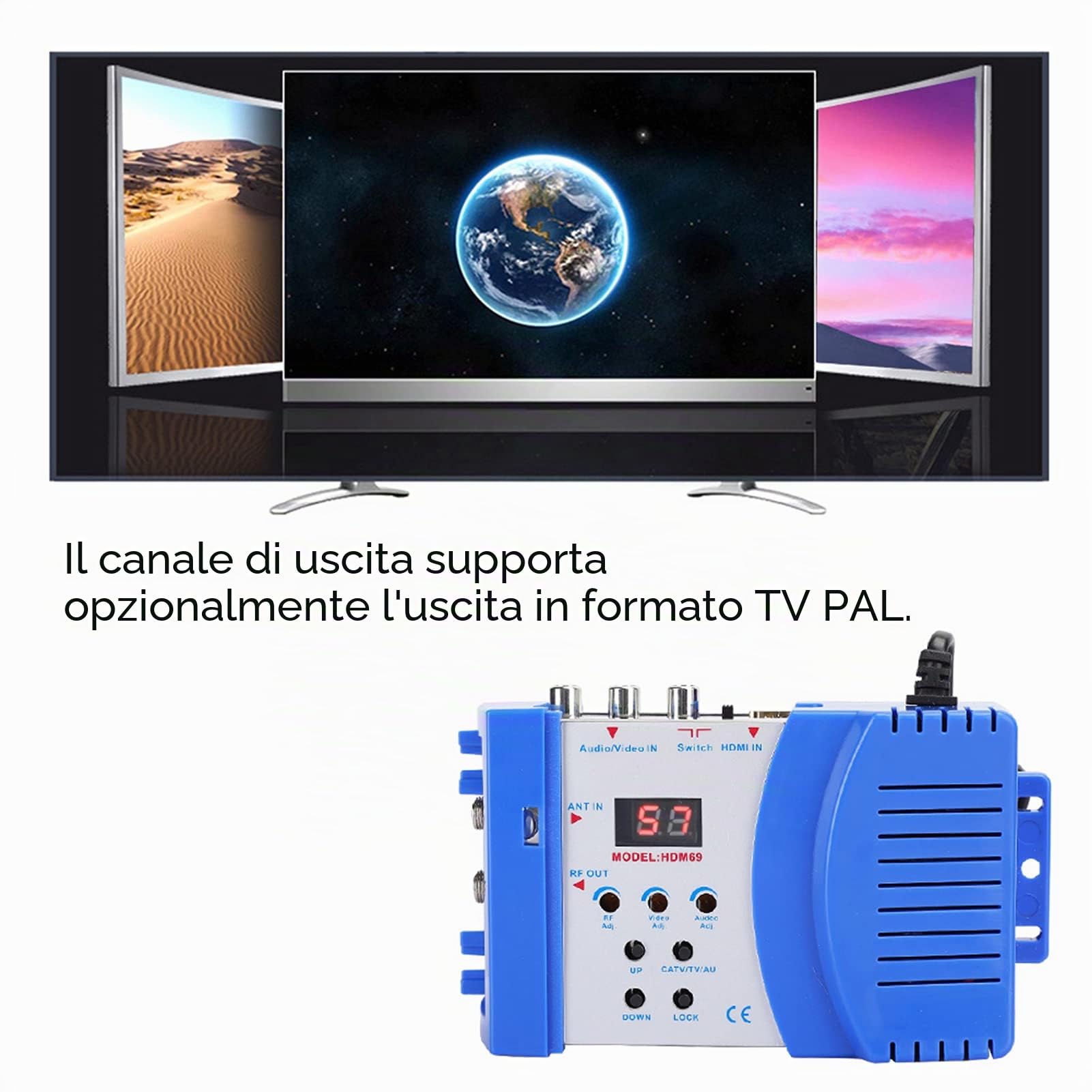 Akozon Modulatore HDMI RF Digitale 1080P HDM69 Convertitore AV a VHF UHF Pal Standard per EU 100-240V