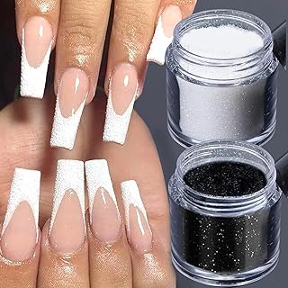 Superfine French Nail Glitter Powder, Black White Glitter Snow Design Na...