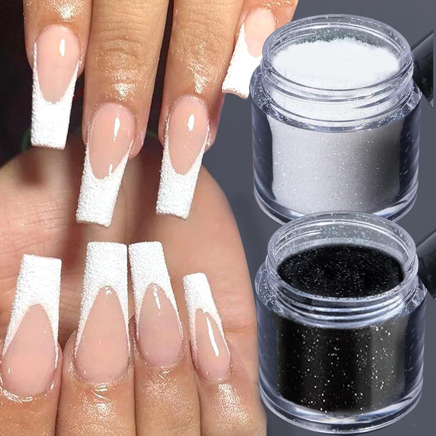 Vonrui Superfine French Nail Glitter Powder - Black White Snow Design Sugar Shiny Effect Candy Glitter Flakes Pigment Dust Gel Polish Manicure Accessories DIY Crafts (2 Bottles) (MN 2pcs (3))