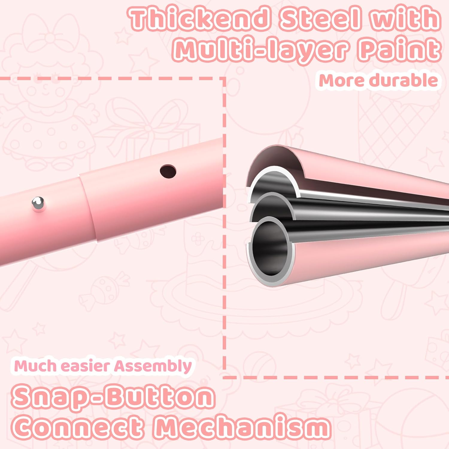 Gardenature 60" Kids Trampoline Indoor, 5ft Toddler Mini Trampoline with Basketball Hoop, Gymnastics Bar, Rings, Christmas Toys Birthday Gifts for Girls Boys Age 3-8, Pink - Image 7