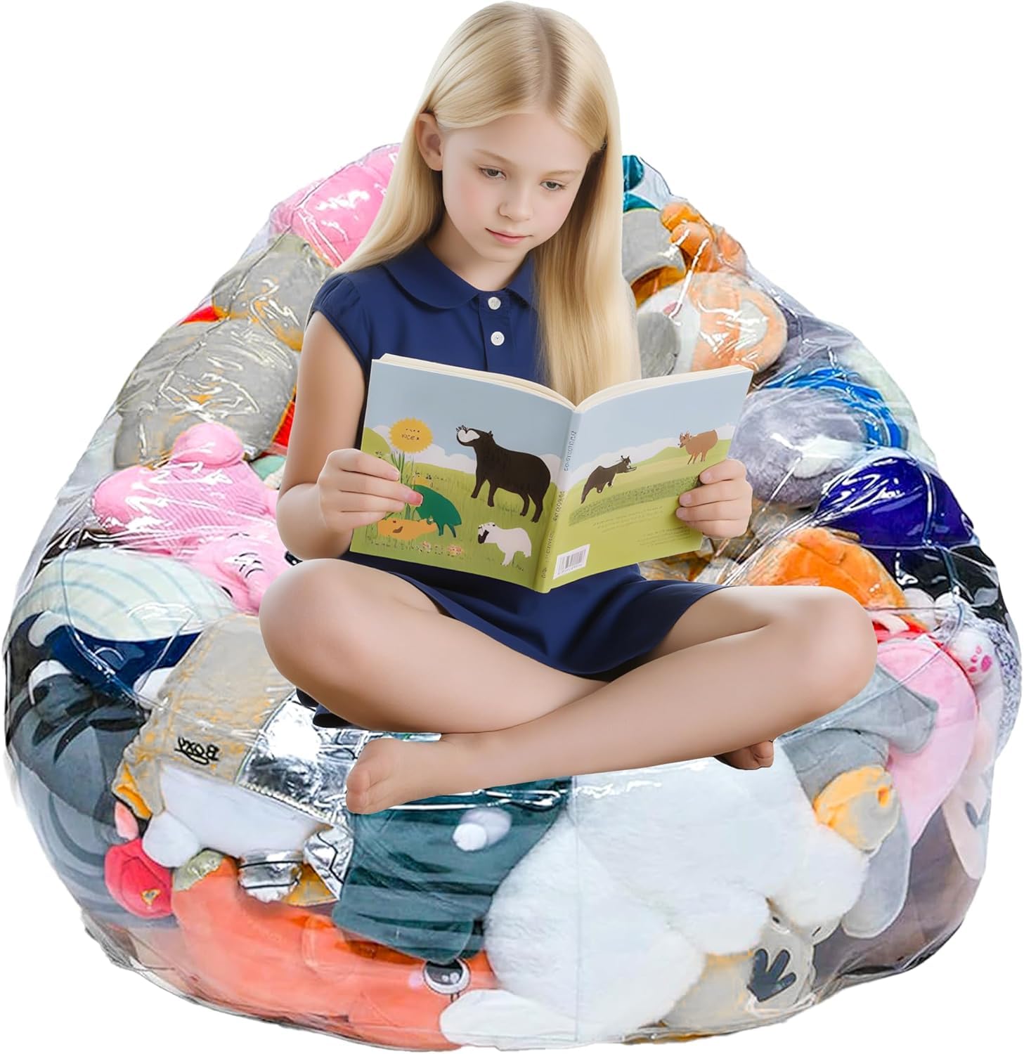 150L Clear Stuffed Animal Storage Bean Bag Cover – Extra Large Toy Organizer for Kids, Waterproof, Easy-Clean Plush Toy Storage Seat (Cover Only, No Filler Included)-image-35