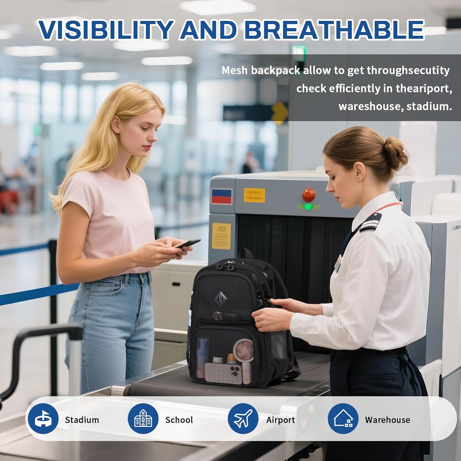 Mesh Backpack for Girls Boys Kids, Heavy Duty Mesh Bookbag, Net Backpack See Through for School,Beach,Swimming,Work,Travel (Black) - Image 6