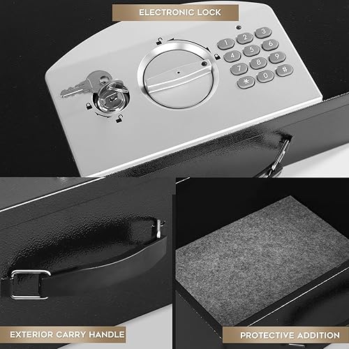 Miniatura 5 de Dalmbox Caja fuerte de metal portátil con bloqueo de código digital, almacenamiento resistente al fuego para documentos, caja fuerte ignífuga,