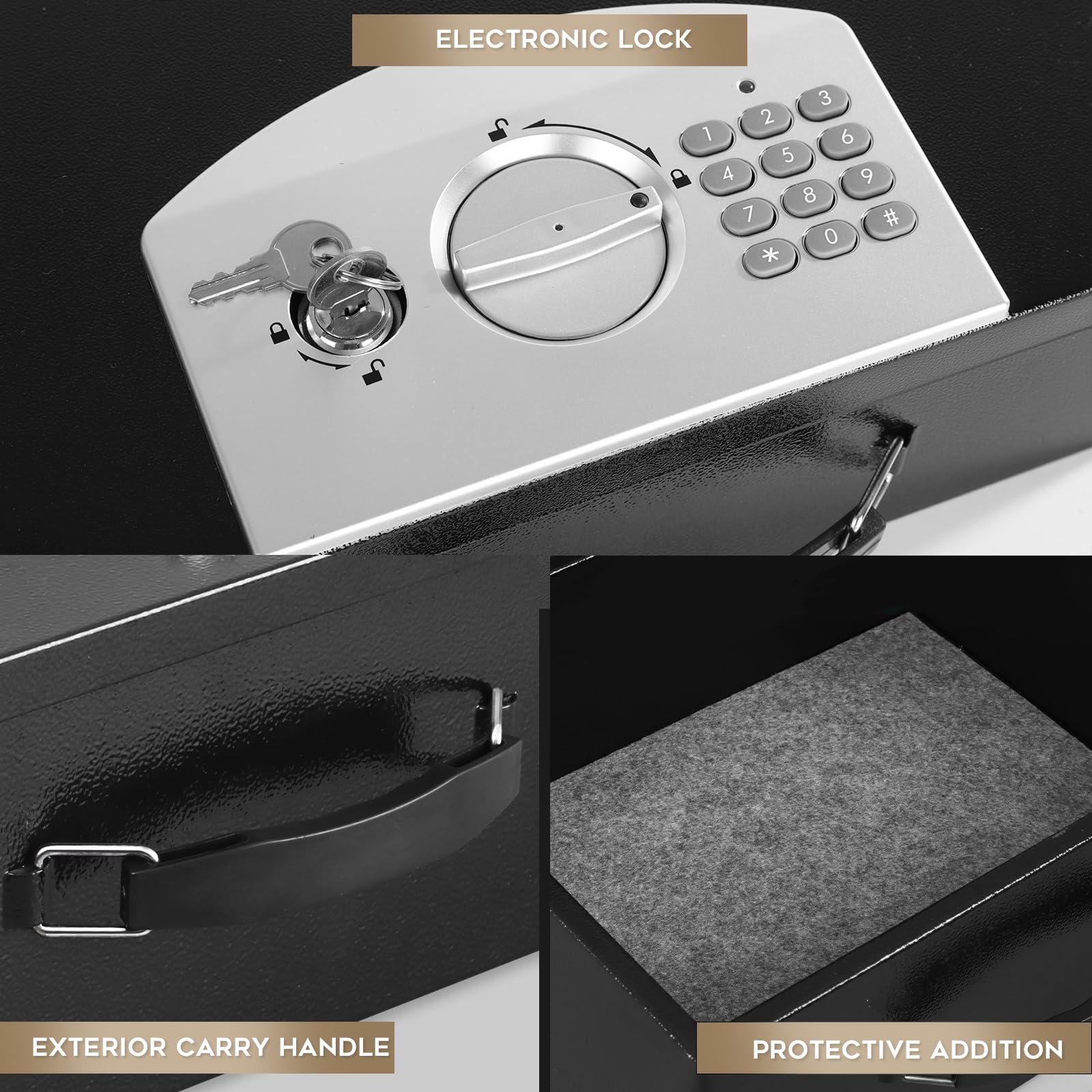 Dalmbox Caja fuerte de metal portátil con cerradura de código digital, almacenamiento resistente al fuego para documentos, caja de seguridad ignífuga, coche, hogar, oficina y exterior, caja negra