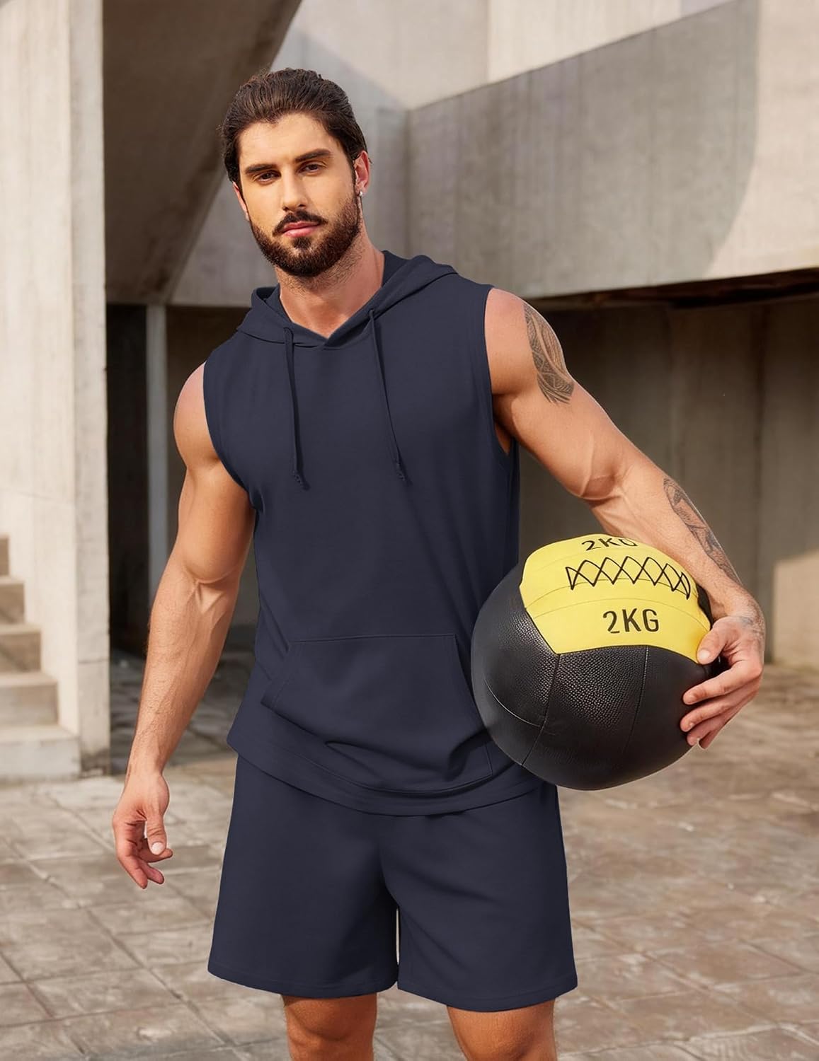 COOFANDY Mens 2 Piece Workout Sleeveless Hoodie Shorts Set Summer Outfits