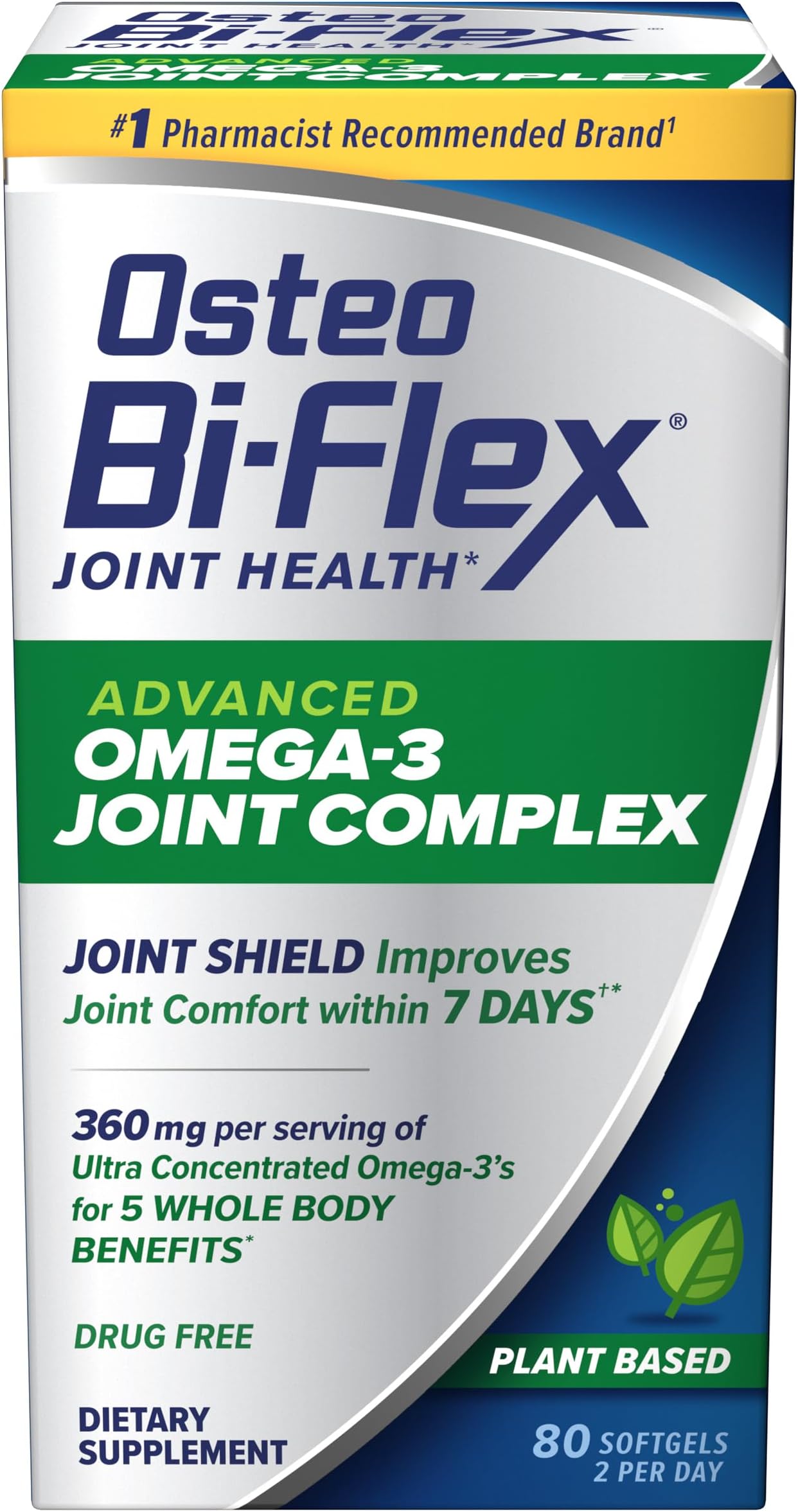 Osteo Bi-Flex Advanced Omega-3 Joint Complex Algae Oil Plant-Based Supplement, Improve Joint Function, Strength, Flexibility, Mobility 80 Softgels