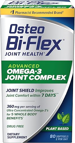 Osteo Bi-Flex Complejo avanzado para articulaciones Omega-3, aceite de algas a base de plantas, suplemento de apoyo para las articulaciones, 80