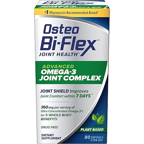 Osteo Bi-Flex Advanced Omega-3 Joint Complex Algae Oil Plant-Based Supplement, Improve Joint Function, Strength, Flexibility, Mobility 80 Softgels