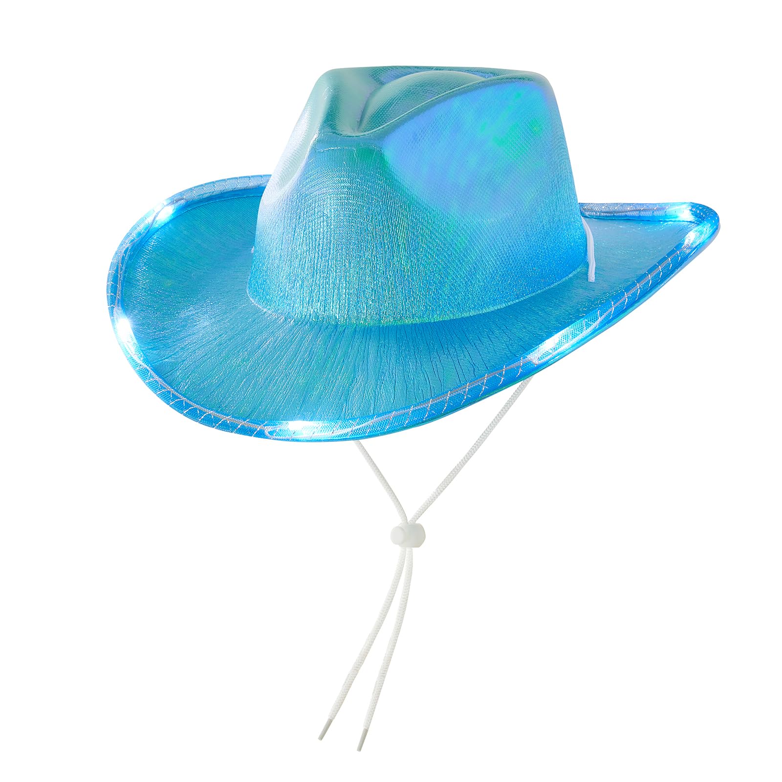 Niceyoeuk Women Cowboy Hats with Colorful LED Light Fluffy Feather Brim Cowgirl Hat for Halloween Cosplay Costume Party (L, One Size)