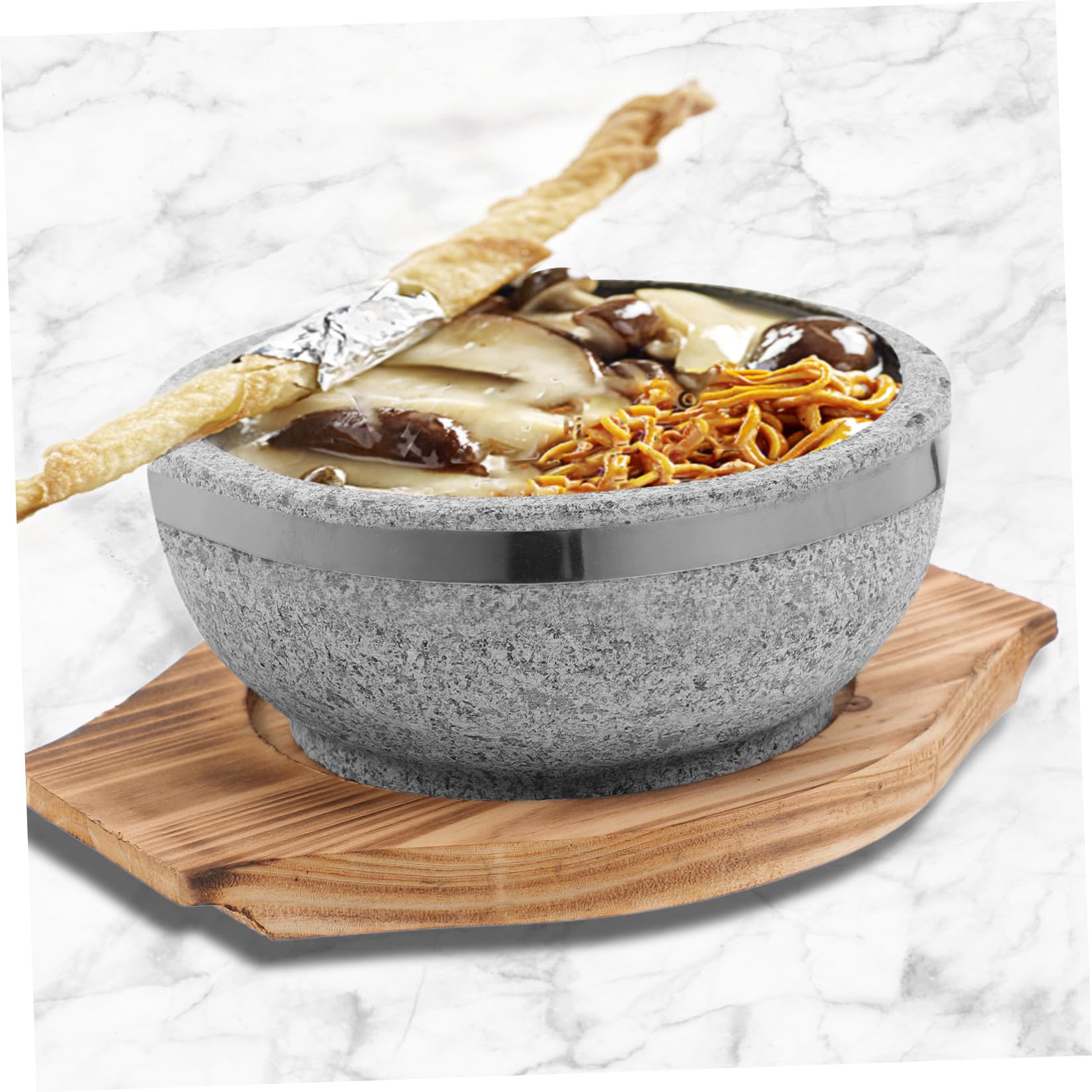 Toyvian Ciotola in con Base in Legno per Cucina Coreana da 800ml e Facile da Pulire, per Noodle e Bibimbap