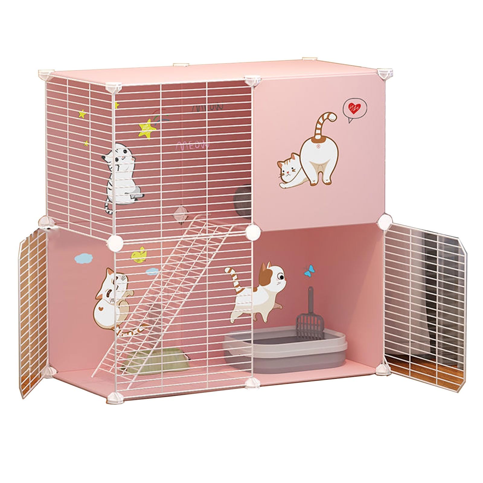 Large Outdoor Cat Cage Made of Metal and Resin Material, Large Space, Can Be Divided Freely, Easy to Install, Suitable for Cats, Dogs, Small Animals (Color : Pink, Size :