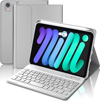 iPad mini 7th A17 Pro, 2024 Keyboard Case for iPad mini 6th Gen2021-8.3in Wireless Keypad for A17 8.3 Case with Pen Slot, Smart Cover for Apple Mini-7/6 Gen Detachable Keyboard, Grey