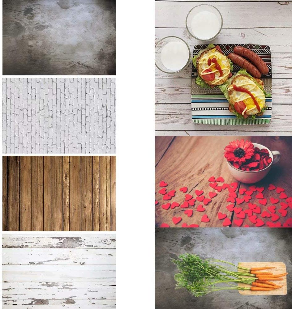 2 Pieces 4 Patterns Photographic Background Grunge Brick Cement Wall Background Food Photography Backdrop Blogger Shot Cosmetic Photo Flat Lay Backdrop ins Style Wood Textures Board Video Background