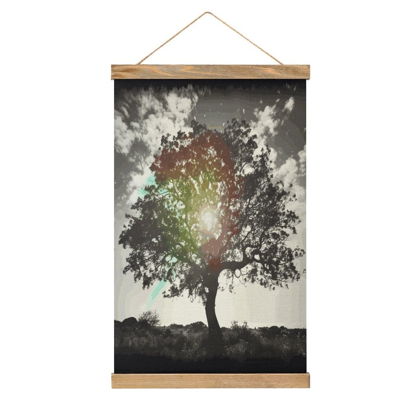 FekiLoot Tree Art Wall Art Poster Hanger Frame Linen Wall Art Decor Vintage Hanging Poster Hanging Wall Decor Rustic Retro Wall Art Print for Living Room Decor 20.4 X 13.1Inches