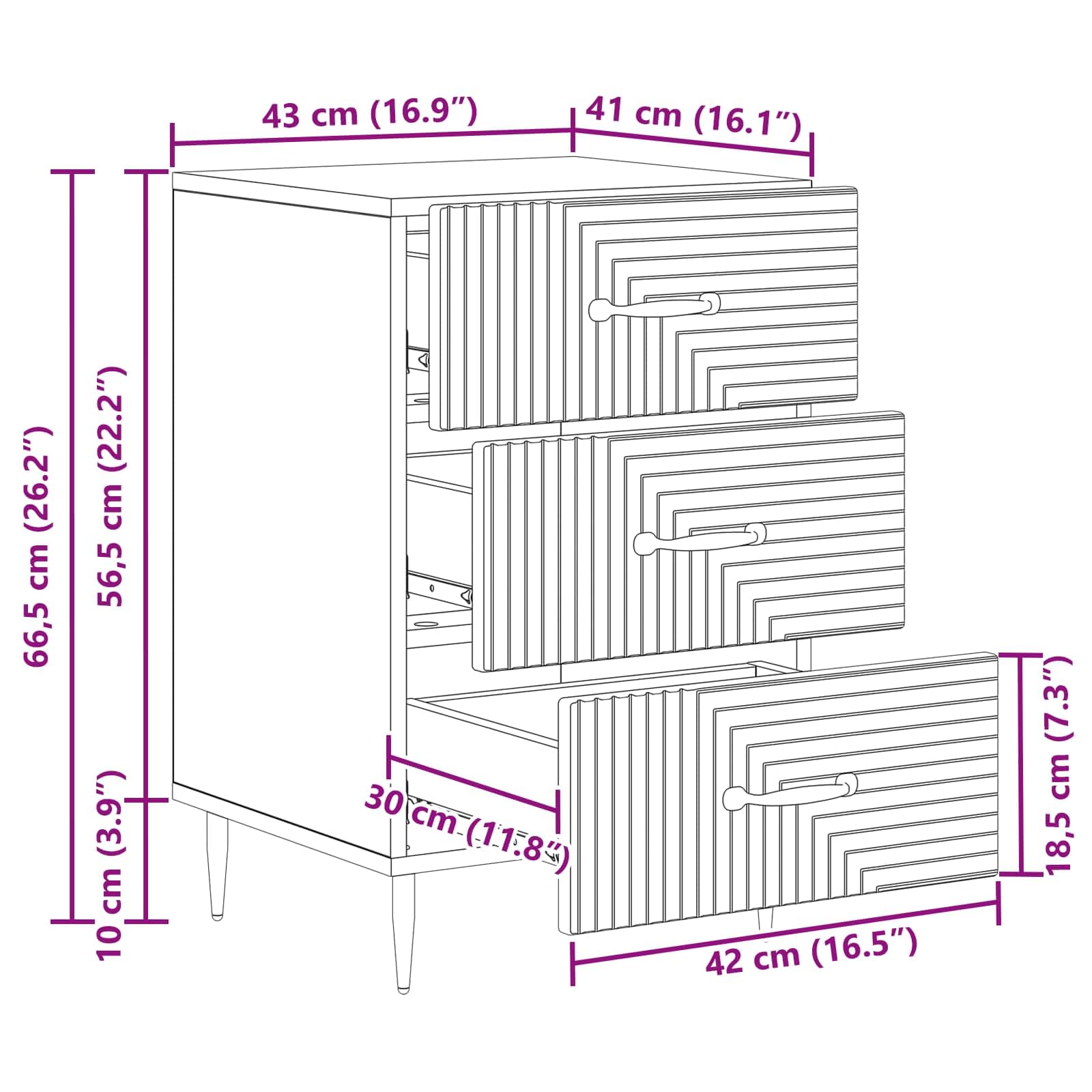 Mesita de noche con 3 cajones de madera blanca de 43 x 41 x 66,5 cm para dormitorio, salón, mesa auxiliar funcional con espacio de almacenamiento, diseño duradero, fácil montaje y