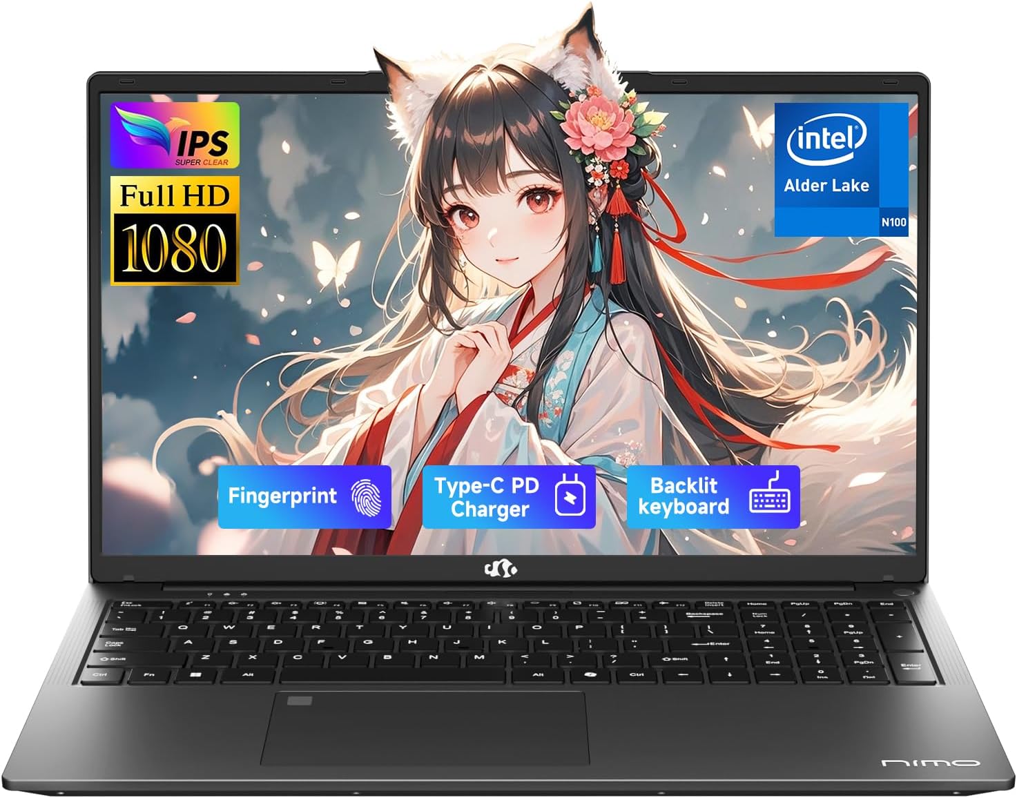 NIMO 17.3" FHD IPS Student-Laptop-Computer - 16GB RAM 1TB SSD, Intel Pentium 4 Cores N100(Beat to i3-1115G4, Up to 3.4GHz) 65W Type-C 2 Years Warranty Fingerprint Backlit Keyboard Wi-Fi 6 BT5.2