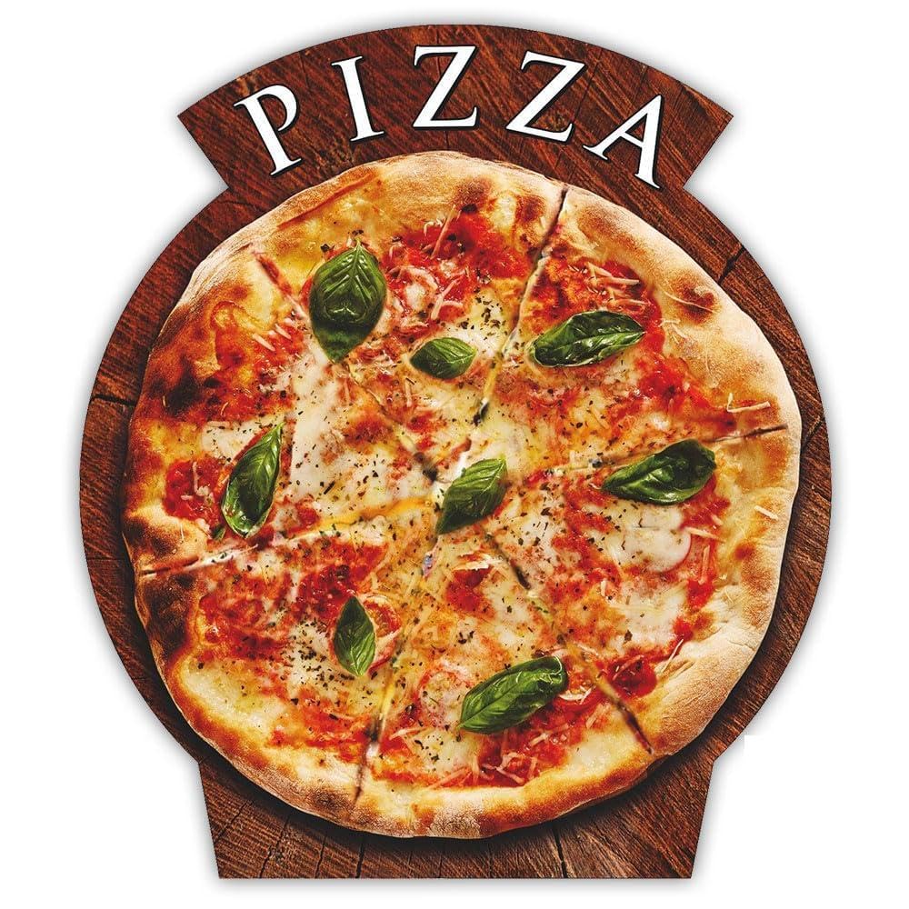 Doppelseitiger Kundenstopper 178 x 69 cm, mit HDF-Kreidetafel, braune Holzkonstruktion, 16 Motive für Eisdiele, Café, Pizzeria, Restaurant und Gastronomie (9. Pizza Margherita)