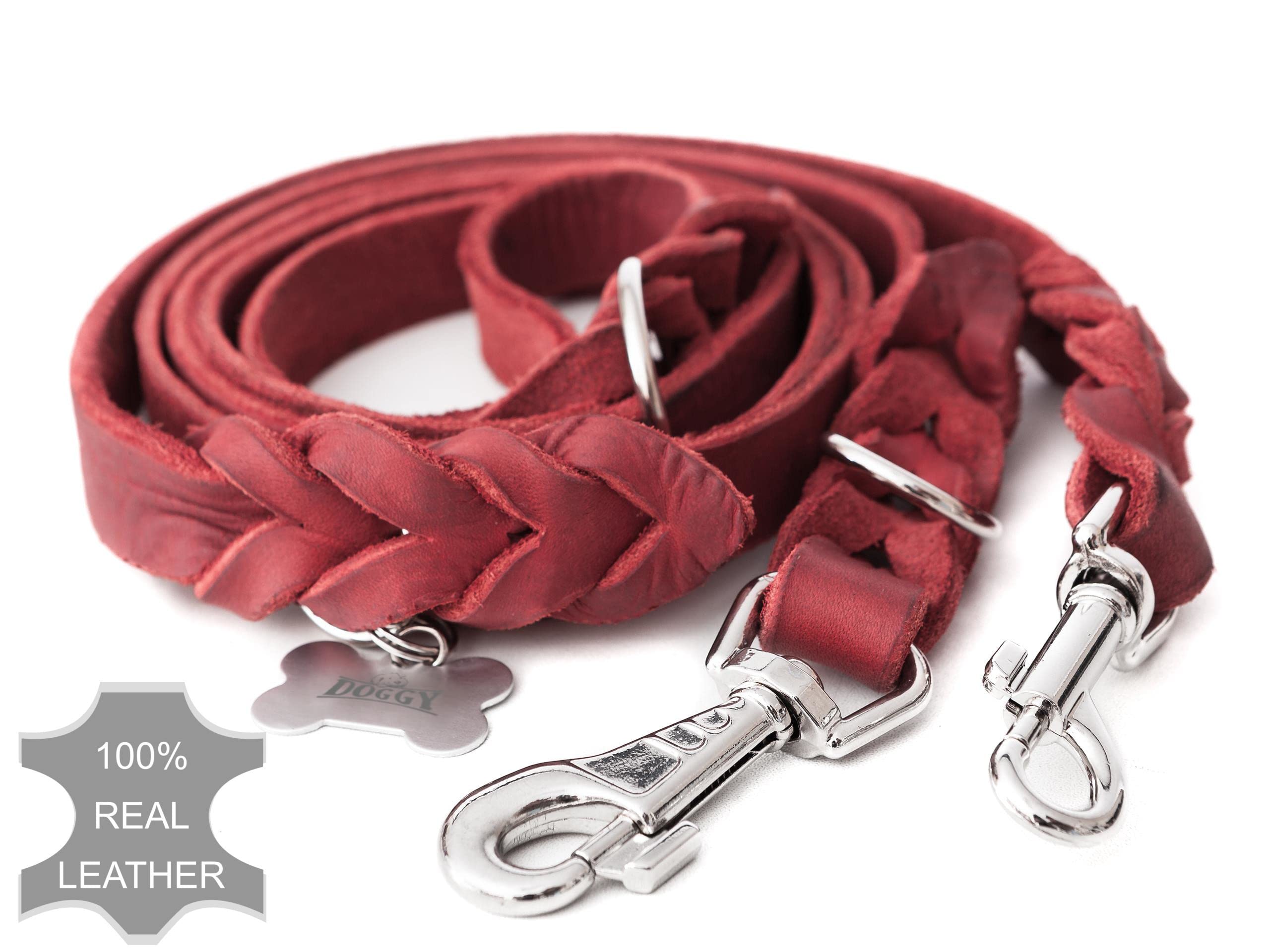 Correa de piel ajustable para perros, correa para perros, correa ajustable múltiple, rojo, 220 x 20 cm