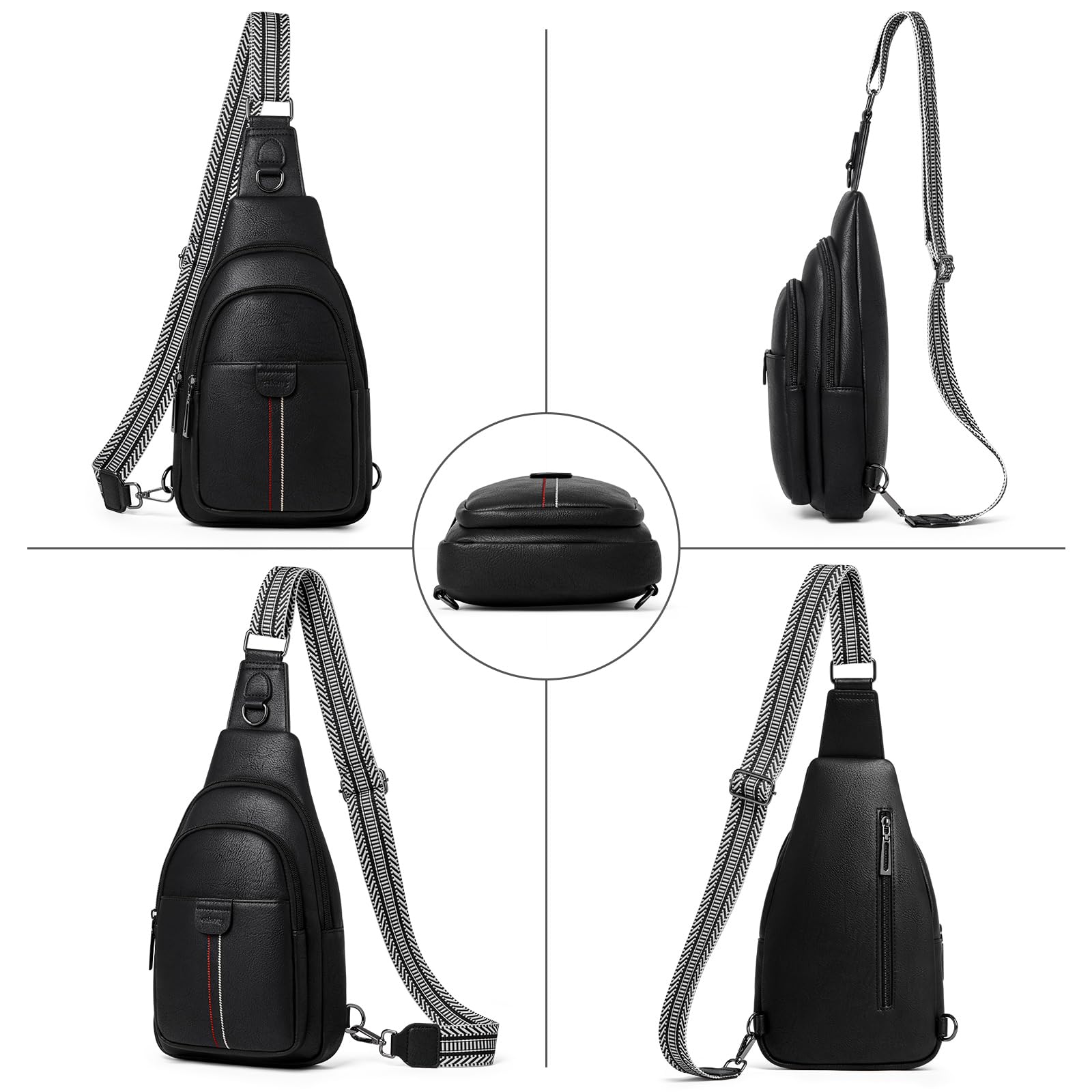 cakang Womens Sling Bag Crossbody Bags for Women Vegan Leather Sling Backpack Daypack Fanny Pack Crossbody Purse Travel: 4-black