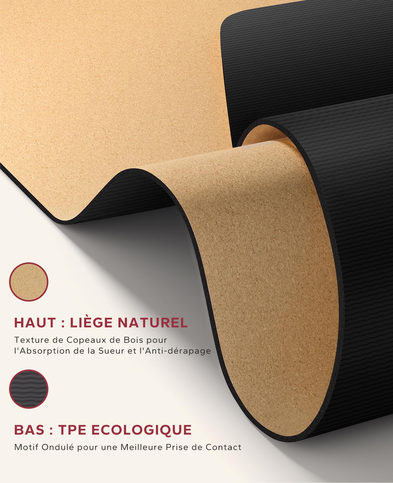 HAPBEAR Tapis de Yoga XXL en Liège 183x92/183x116 x 0,6 cm,Antidérapant | Extra Grand Tapis de Yoga Antidérapant,6 mm d’Épaisseur,Amorti Naturel et Durable en Liège 100 % Pour le Yoga et le Pilates