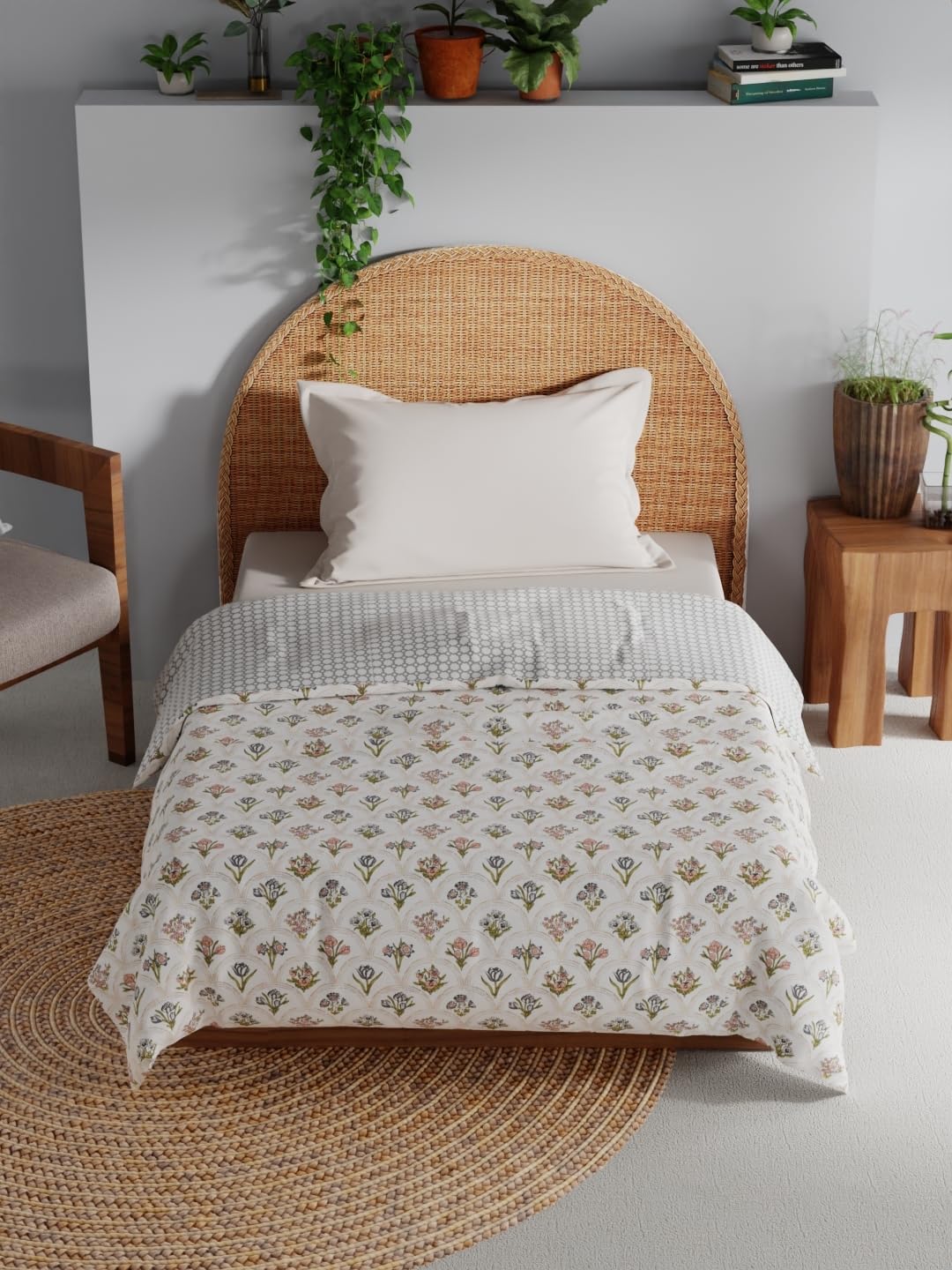 Bianca Extremely Soft 100% Muslin Cotton Dohar with Pure Cotton Flannel Filling -1pc Double Size (Mezzo) Floral-Grey/Multi-picture-15