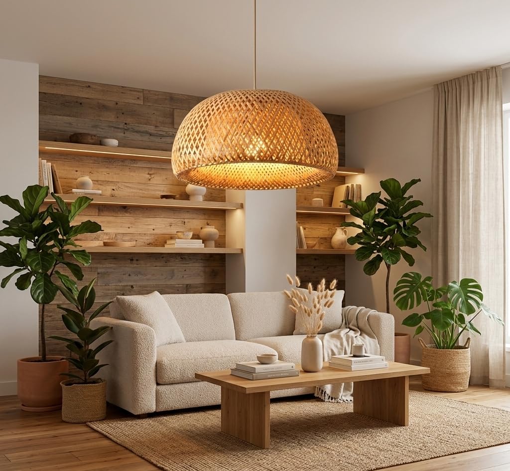 AA creative lights Wooden Bamboo Hanging Lampshade Farmhouse Pendant Lamp for Home Hotel Restaurant Decor with Bulb Inculded (400 gr)-image-48