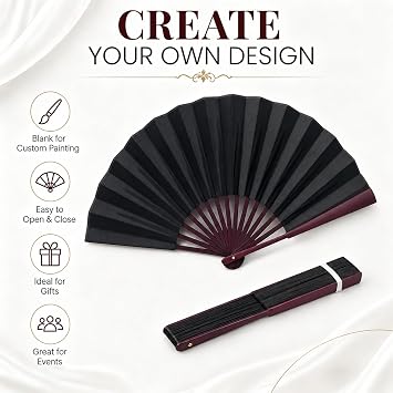 TRENDBOX 12 Chinese Traditional Nylon-Cloth Handheld Folding Fan,Handheld Fan for Art Drawing, Cooling, Photo Props, Dance & Decoration, Classic Brown Frame Unisex Gift - 1 Set (5 Colors)