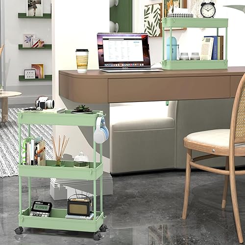 Miniatura 19 de SPACEKEEPER Carrito de almacenamiento delgado con ruedas, organizador de almacenamiento de baño de 3 niveles, carrito de servicio, unidad de