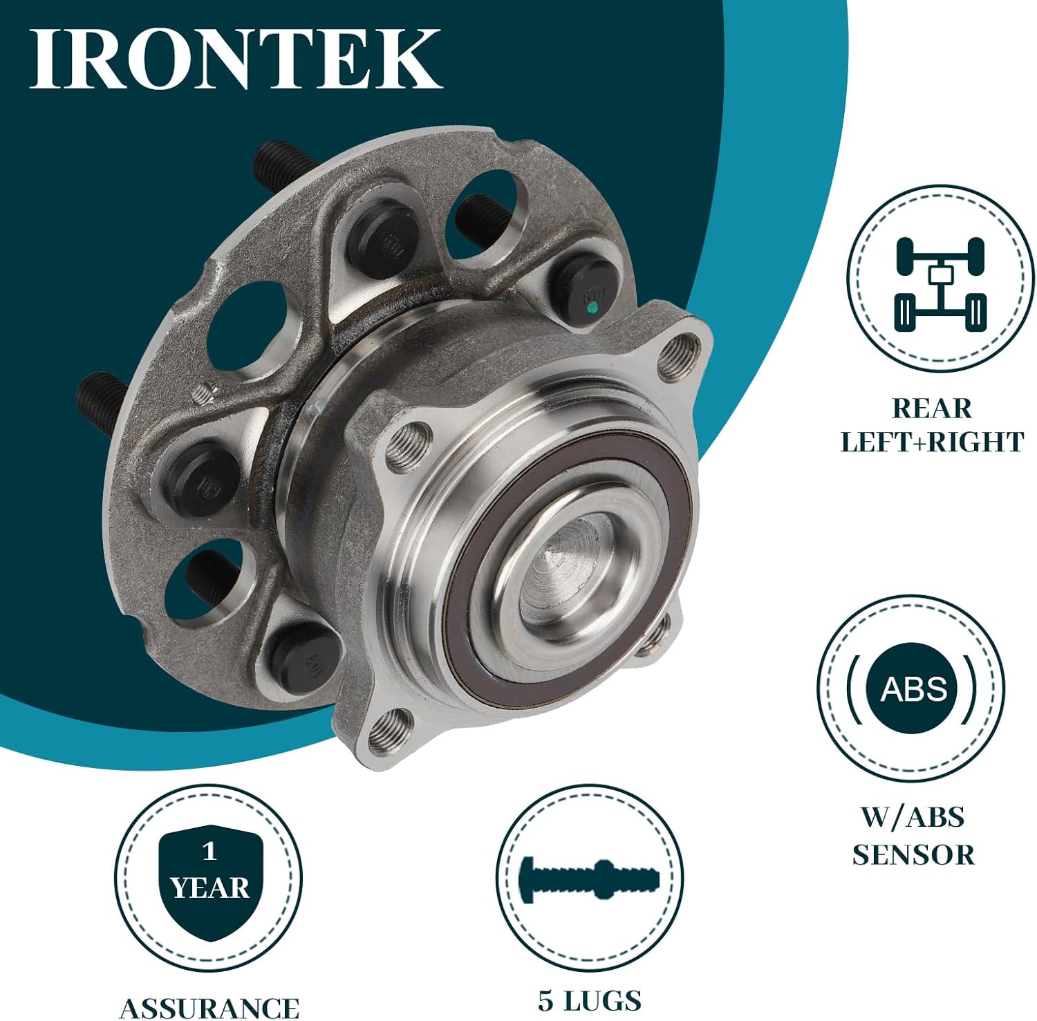 IRONTEK 512344 Rear Wheel Hub and Bearing Assembly Compatible for Honda 2007-2011 CR-V EX/EX-L/LX/2012-2015 Crosstour TF1 /2010-2011 Accord Crosstour; 5 Lugs W/ABS 1PCS Wheel Bearing and Hub - Image 2