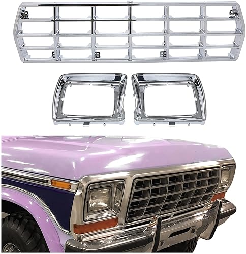 HECASA Rejilla delantera y bisel de faros delanteros compatible con Ford Bronco F100 F150 F250 F350 1978-1979 Reemplazo para FO1200111 D8TZ8150C