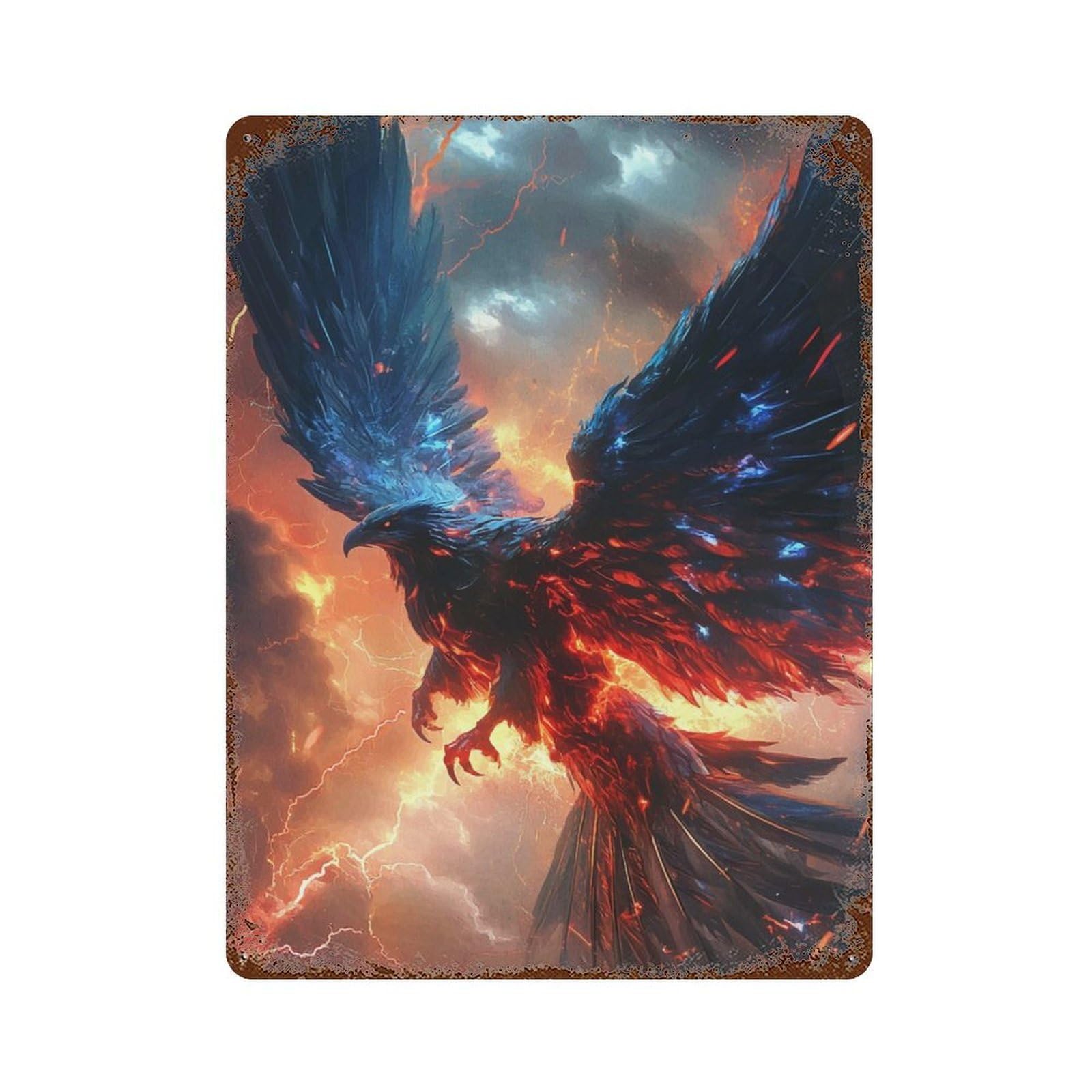 Fiery Phoenix Rust Effect Tin Sign 15.7"x11.8", Ideal for Cafe, Home Bar And Lounge Decor