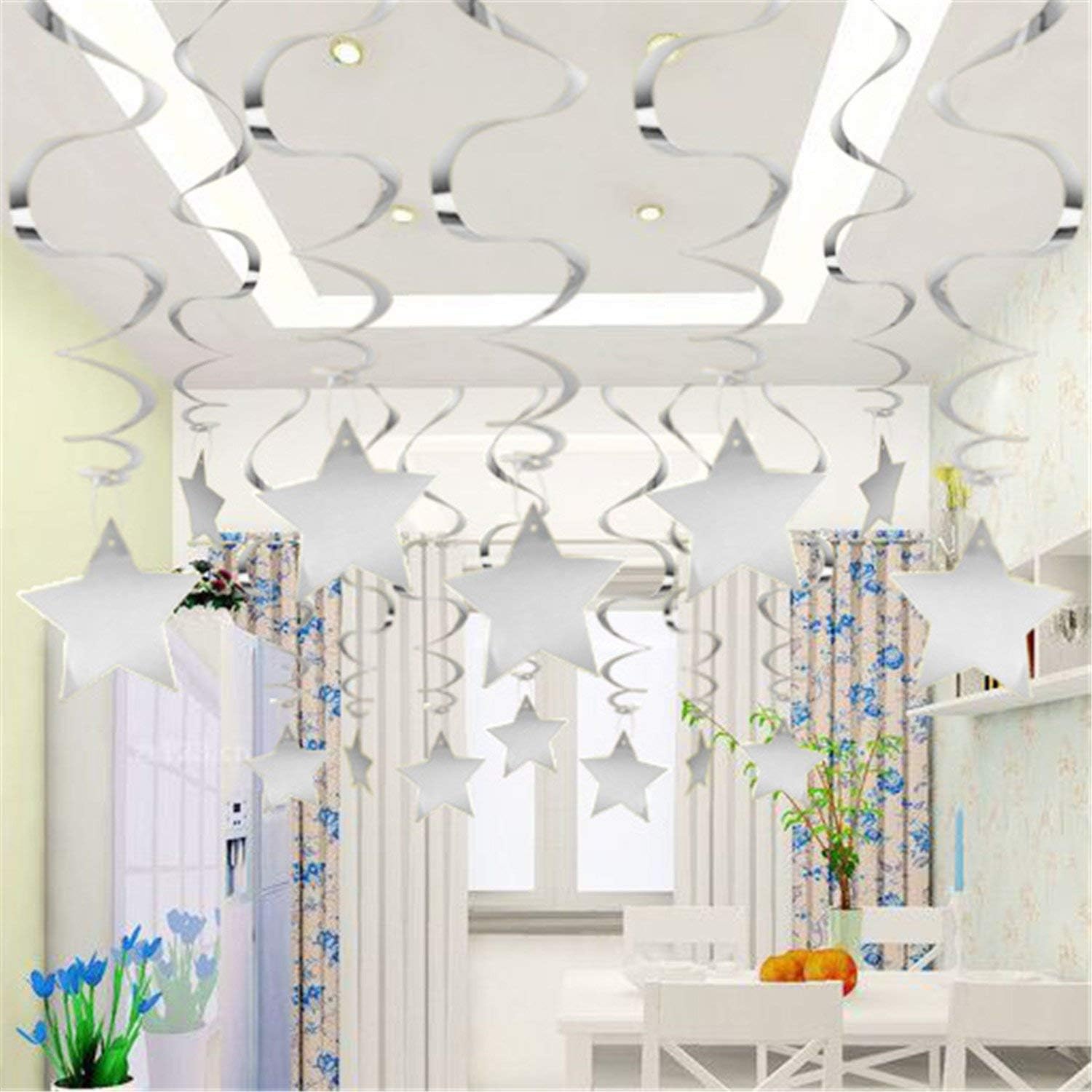 RIBBOOO Silver Hanging Reflective Star Paper Garland - Image 3
